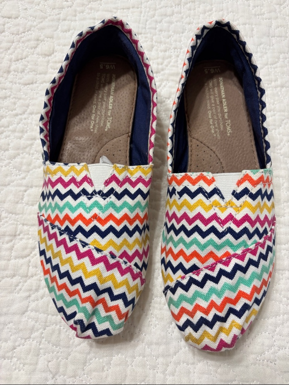 Toms Women's Chevron Slip-On Sneakers in White, Navy, Pink, Orange, Yellow, Teal